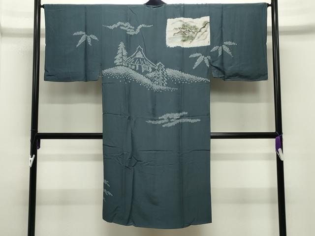 平和屋着物●男性　髭紬　アンサンブル・長襦袢セット　漆黒色　正絹　逸品　CABD9061gh