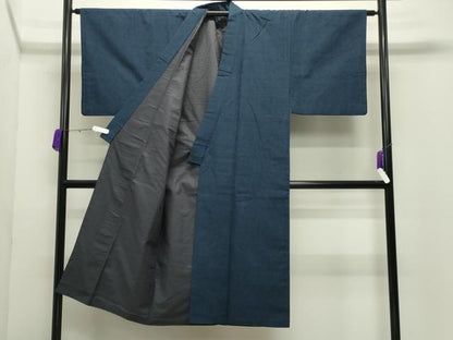 平和屋着物●男性　髭紬　アンサンブル・長襦袢セット　留紺色　正絹　逸品　CABD9062gh