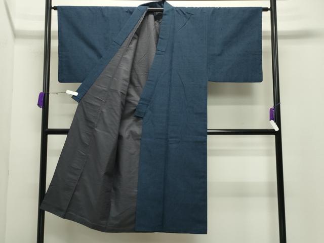 平和屋着物●男性　髭紬　アンサンブル・長襦袢セット　留紺色　正絹　逸品　CABD9062gh