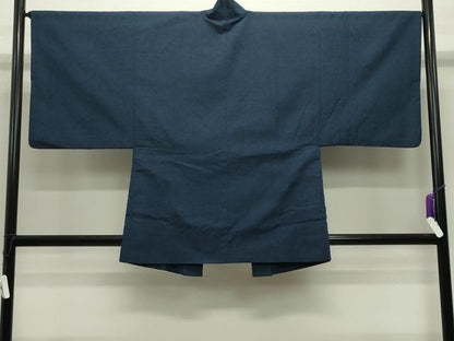 平和屋着物●男性　髭紬　アンサンブル・長襦袢セット　留紺色　正絹　逸品　CABD9062gh