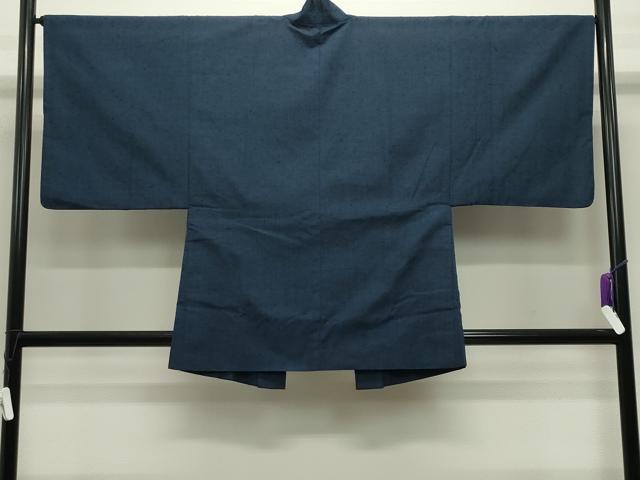 平和屋着物●男性　髭紬　アンサンブル・長襦袢セット　留紺色　正絹　逸品　CABD9062gh