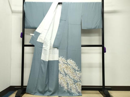 平和屋着物●染匠　久保耕　色留袖　駒刺繍　枝垂れ桜文　暈し染め　金彩　正絹　逸品　CABD9068gh