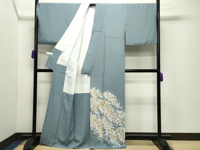 平和屋着物●染匠　久保耕　色留袖　駒刺繍　枝垂れ桜文　暈し染め　金彩　正絹　逸品　CABD9068gh