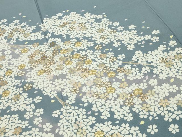 平和屋着物●染匠　久保耕　色留袖　駒刺繍　枝垂れ桜文　暈し染め　金彩　正絹　逸品　CABD9068gh