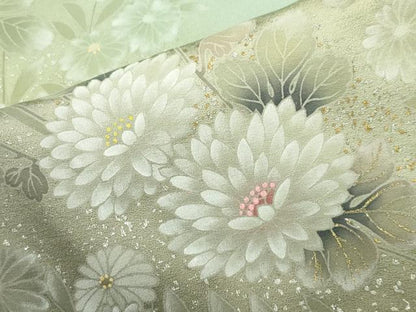 平和屋着物●訪問着　手描き　草花文　暈し染め　金銀彩　反端付き　正絹　逸品　CABD9070gh