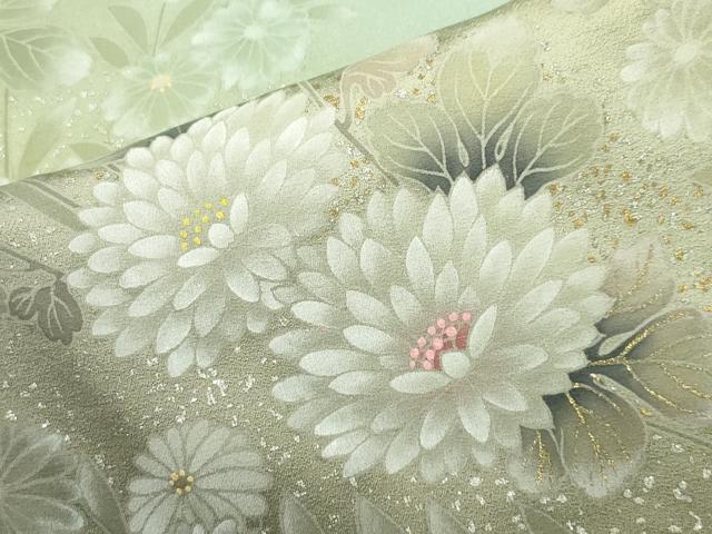 平和屋着物●訪問着　手描き　草花文　暈し染め　金銀彩　反端付き　正絹　逸品　CABD9070gh