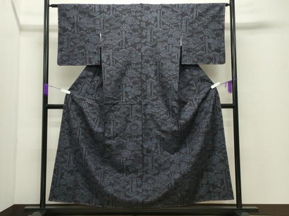 平和屋着物●結城紬　100亀甲　流水松笹花文　正絹　逸品　未使用　CABD9071gh