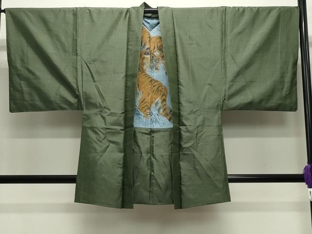 平和屋着物●男性　本場大島紬　アンサンブル　80亀甲　総詰め　羽裏:虎　正絹　逸品　CABD9081gh