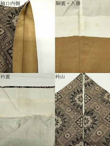 平和屋着物●本場大島紬　龍郷絣　泥染め　菱吉祥花文　小山泰蔵作　証紙付き　正絹　逸品　CABD9084gh