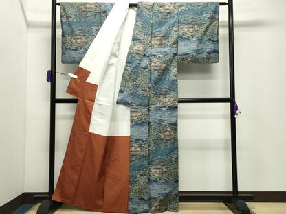 平和屋着物●都喜ヱ門　本場大島紬　7マルキ　総絣　風景文　藤絹織物謹製　正絹　逸品　CABD9085gh