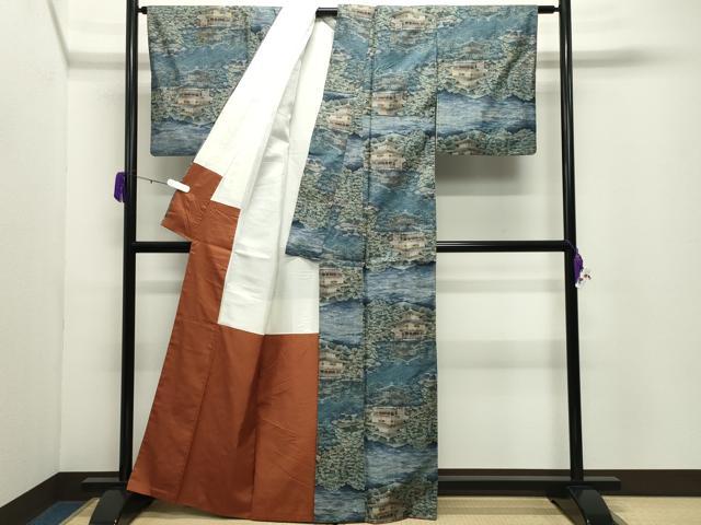 平和屋着物●都喜ヱ門　本場大島紬　7マルキ　総絣　風景文　藤絹織物謹製　正絹　逸品　CABD9085gh