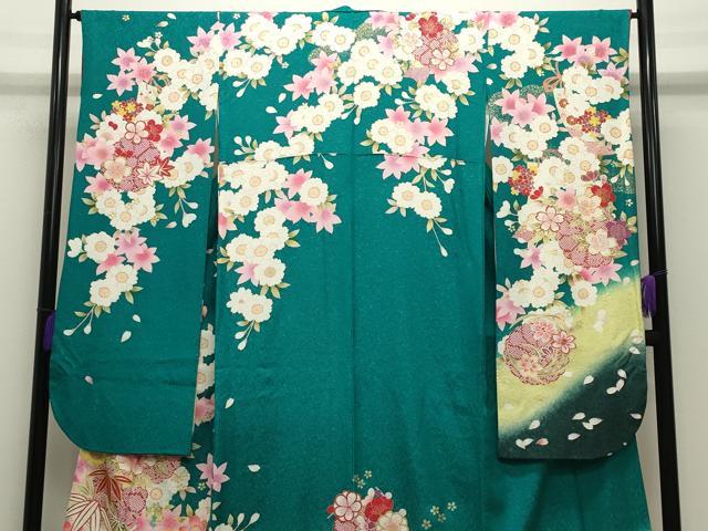 平和屋着物○豪華振袖・長襦袢セット 駒刺繍 舞花文 暈し染め 金彩