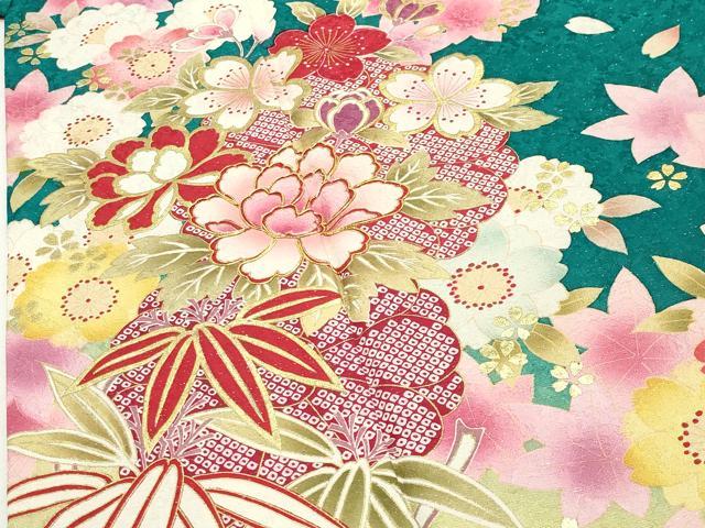 平和屋着物●豪華振袖・長襦袢セット　駒刺繍　舞花文　暈し染め　金彩　銀通し地　半衿刺繍　正絹　逸品　CABD9086gh