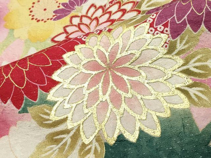 平和屋着物●豪華振袖・長襦袢セット　駒刺繍　舞花文　暈し染め　金彩　銀通し地　半衿刺繍　正絹　逸品　CABD9086gh