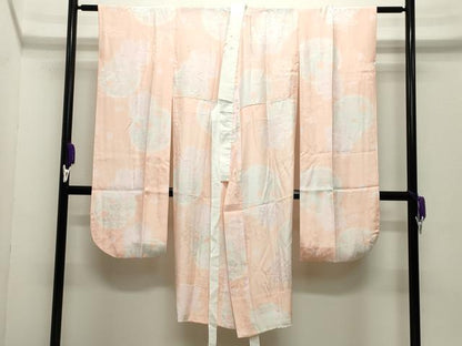 平和屋着物●豪華振袖・長襦袢セット　駒刺繍　舞花文　暈し染め　金彩　銀通し地　半衿刺繍　正絹　逸品　CABD9086gh
