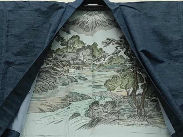 平和屋着物○男性 紬 アンサンブル・長襦袢セット 霞文 正絹 逸品
