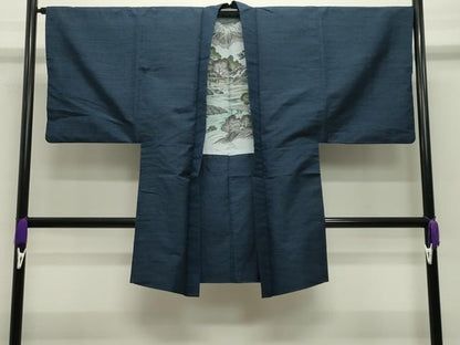平和屋着物●男性　紬　アンサンブル・長襦袢セット　霞文　正絹　逸品　CABD9088gh