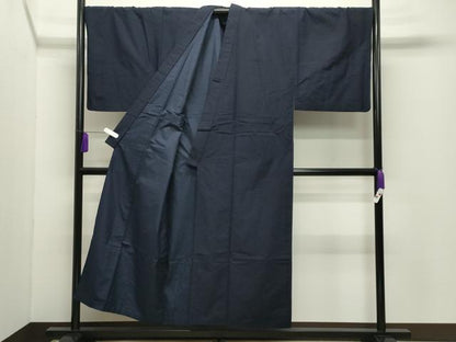 平和屋着物●男性　紬　アンサンブル　色無地　漆黒色　キングサイズ　正絹　逸品　CABD9090gh