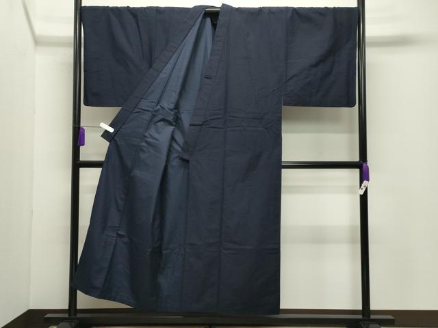 平和屋着物●男性　紬　アンサンブル　色無地　漆黒色　キングサイズ　正絹　逸品　CABD9090gh