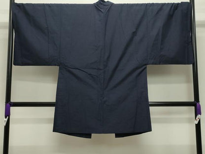 平和屋着物●男性　紬　アンサンブル　色無地　漆黒色　キングサイズ　正絹　逸品　CABD9090gh
