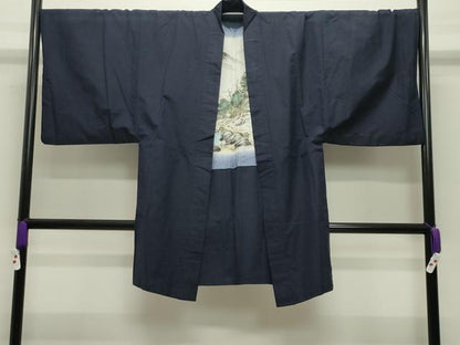平和屋着物●男性　紬　アンサンブル　色無地　漆黒色　キングサイズ　正絹　逸品　CABD9090gh