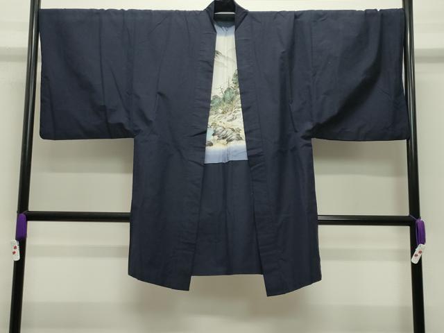 平和屋着物●男性　紬　アンサンブル　色無地　漆黒色　キングサイズ　正絹　逸品　CABD9090gh