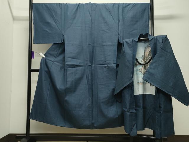 平和屋着物●男性　紬　アンサンブル　100亀甲　総詰め　正絹　逸品　CABD9094gh