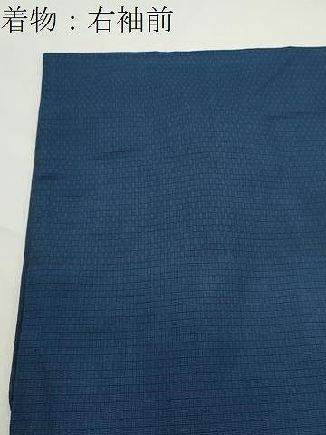 平和屋着物●男性　紬　アンサンブル　網代織り　青藍色　正絹　逸品　CABD9095gh