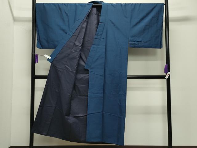 平和屋着物●男性　紬　アンサンブル　網代織り　青藍色　正絹　逸品　CABD9095gh