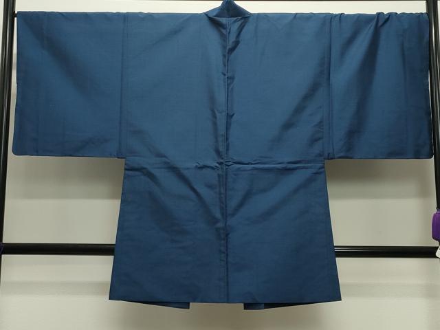 平和屋着物●男性　紬　アンサンブル　網代織り　青藍色　正絹　逸品　CABD9095gh