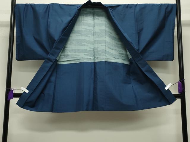 平和屋着物●男性　紬　アンサンブル　網代織り　青藍色　正絹　逸品　CABD9095gh