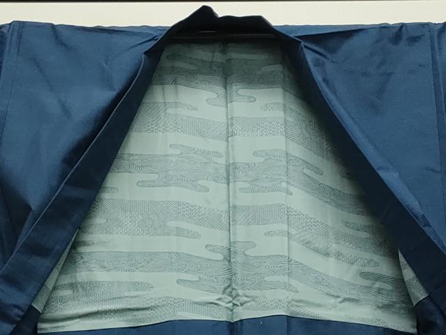 平和屋着物●男性　紬　アンサンブル　網代織り　青藍色　正絹　逸品　CABD9095gh