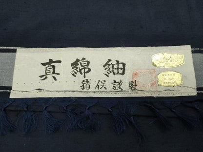 平和屋着物●男性　真綿紬　アンサンブル　漆黒色　猪俣謹製　証紙付き　正絹　逸品　CABD9096gh