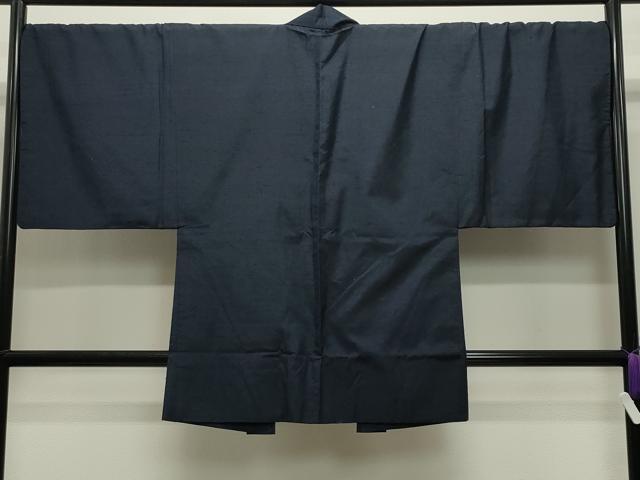 平和屋着物●男性　真綿紬　アンサンブル　漆黒色　猪俣謹製　証紙付き　正絹　逸品　CABD9096gh