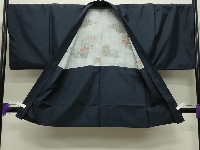 平和屋着物●男性　真綿紬　アンサンブル　漆黒色　猪俣謹製　証紙付き　正絹　逸品　CABD9096gh