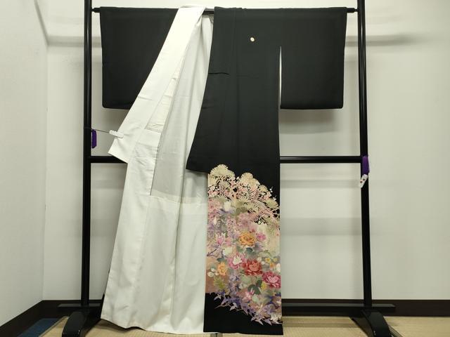 平和屋着物●本加賀友禅作家　村下信吉　黒留袖　鴛鴦花蝶文　正絹　逸品　CABD9097gh 平和屋着物○本加賀友禅作家 村下信吉 黒留袖 鴛鴦花蝶文 正絹 逸品