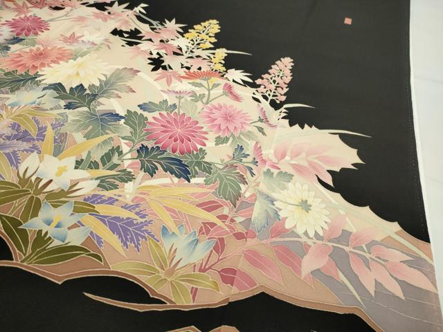 平和屋着物●本加賀友禅作家　村下信吉　黒留袖　鴛鴦花蝶文　正絹　逸品　CABD9097gh 平和屋着物○本加賀友禅作家 村下信吉 黒留袖 鴛鴦花蝶文 正絹 逸品