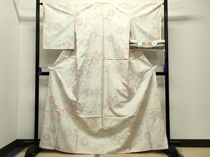 平和屋着物●本場大島紬　白大島　9マルキ　更紗花唐草文　証紙付き　正絹　逸品　CABD9099gh