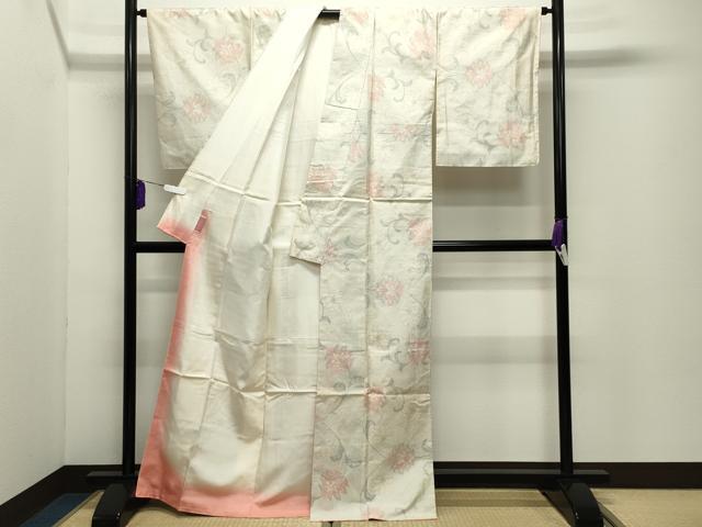 平和屋着物●本場大島紬　白大島　9マルキ　更紗花唐草文　証紙付き　正絹　逸品　CABD9099gh