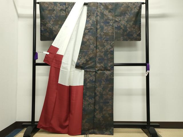 平和屋着物●本場大島紬　7マルキ　泥染め　花唐草文　久野織物謹製　証紙付き　正絹　逸品　未使用　CABD9106gh 平和屋着物○本場大島紬 7マルキ 泥染め 花唐草文 久野織物謹製