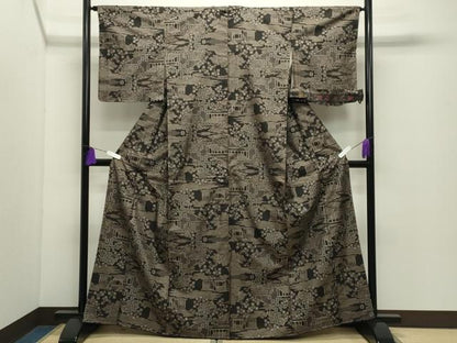 平和屋着物●本場大島紬　9マルキ　風景花文　反端付き　正絹　逸品　未使用　CABD9107gh