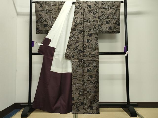 平和屋着物●本場大島紬　9マルキ　風景花文　反端付き　正絹　逸品　未使用　CABD9107gh