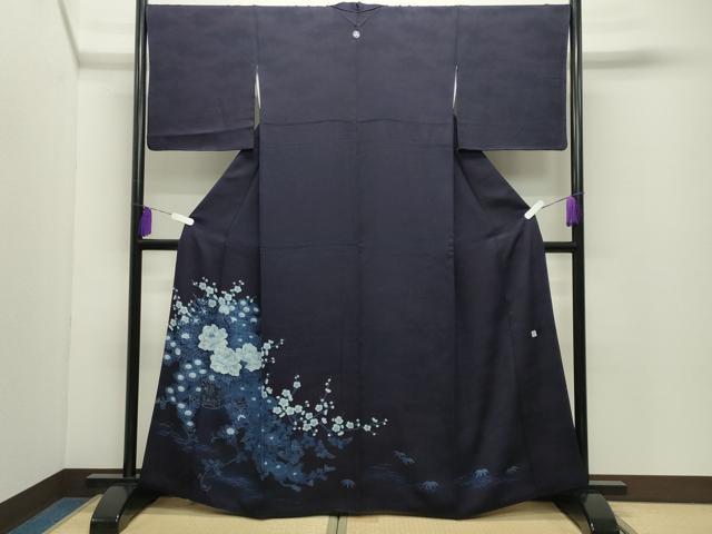 平和屋着物●藍友禅作家　橋詰清貫　色留袖　手描き　花車文　正絹　逸品　CABD9108gh