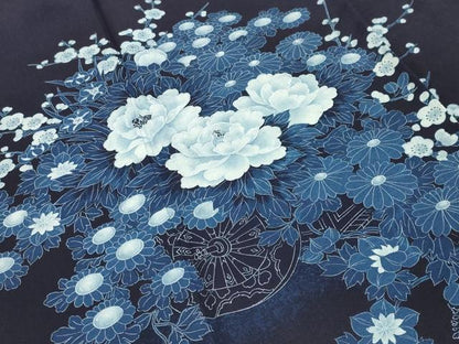平和屋着物●藍友禅作家　橋詰清貫　色留袖　手描き　花車文　正絹　逸品　CABD9108gh