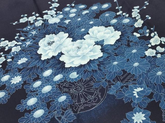 平和屋着物●藍友禅作家　橋詰清貫　色留袖　手描き　花車文　正絹　逸品　CABD9108gh