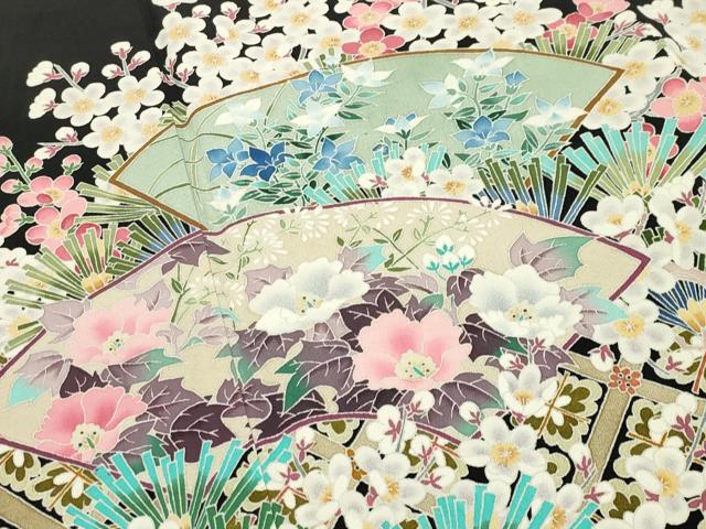 平和屋着物●伝統工芸士　山本富男　黒留袖　京の扇　反端付き　正絹　逸品　CABD9111gh