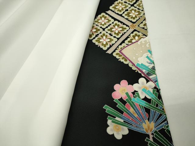 平和屋着物●伝統工芸士　山本富男　黒留袖　京の扇　反端付き　正絹　逸品　CABD9111gh