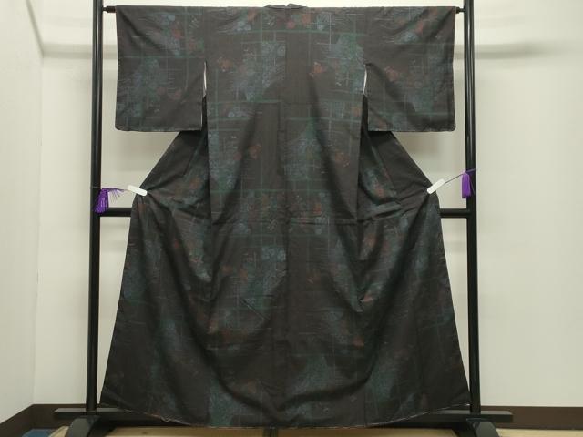 平和屋着物●本場結城紬　重要無形文化財　100亀甲　草花文　正絹　逸品　未使用　CABD9113gh