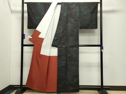 平和屋着物●本場結城紬　重要無形文化財　100亀甲　草花文　正絹　逸品　未使用　CABD9113gh