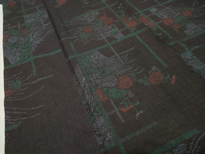 平和屋着物●本場結城紬　重要無形文化財　100亀甲　草花文　正絹　逸品　未使用　CABD9113gh
